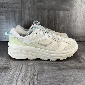 Hoka One One White and Light Green Athletic Shoes